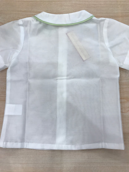 Camicia Les Enfants de Gisele mezza manica bianca con colletto tondo rifinito in verde mela