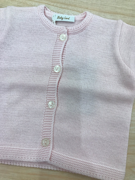 Cardigan Baby Lord in filo con piccoli bottoncini rosa chiaro