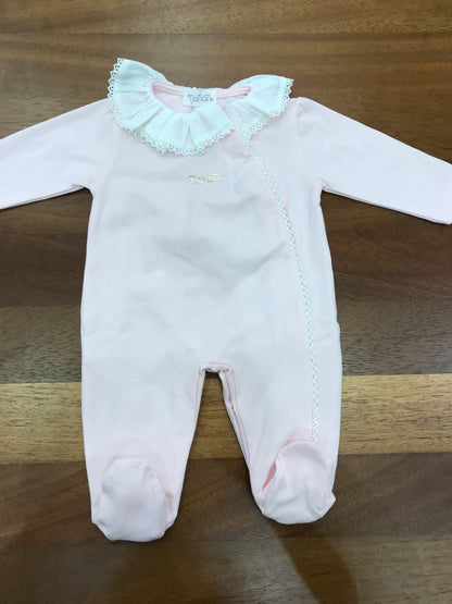 Tutina Nanan in cotone manica lunga con piedini collo con rusche bianca