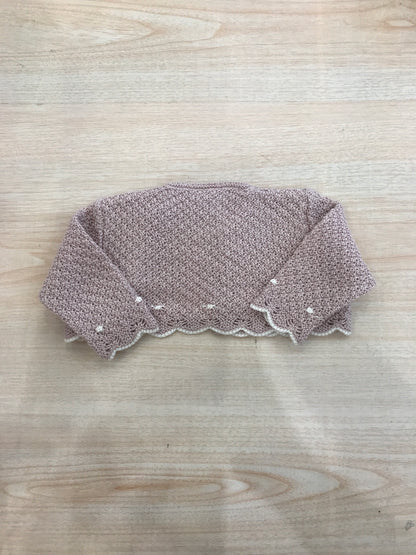 Cardigan Paz Rodriguez in filo rosa antico traforato e rifinito in panna