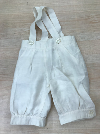 Pantalone Bebè di Almy in cotone panna sbuffo con bretelle
