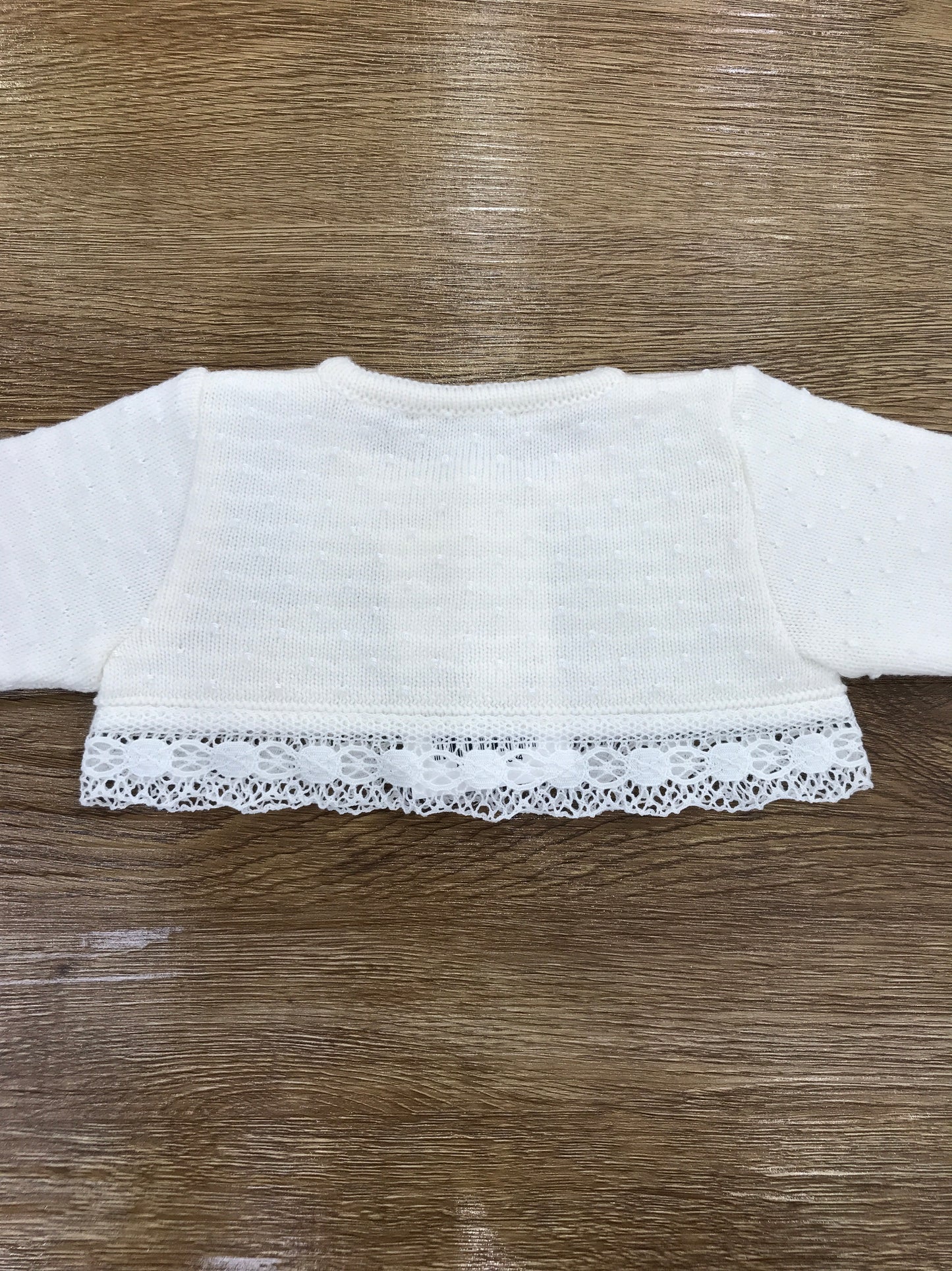 Cardigan Paz Rodriguez in lana panna lavorato con pois in rilievo e pizzo applicato ai bordi