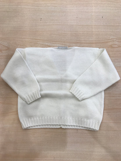 Cardigan Biebi in filo panna con bottoncini sul davanti e tasche traforate