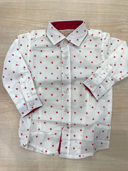 Camicia Croce Fisso Milano in cotone manica lunga bianca con pois rossi