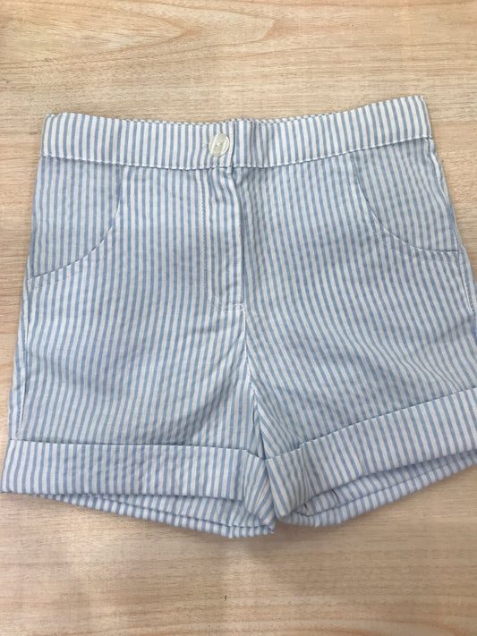 Pantalone Coccodè in cotone a righe bianche e celesti con risvolto e tasche laterali