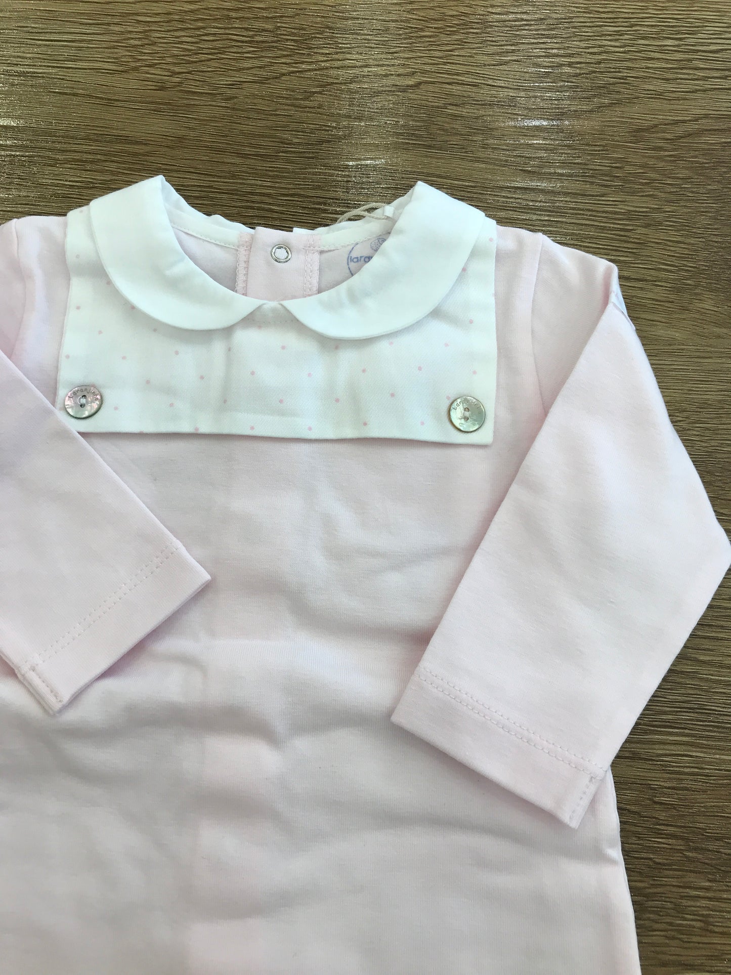 Tutina Laranjinha in cotone rosa intera con collo con pois rosa