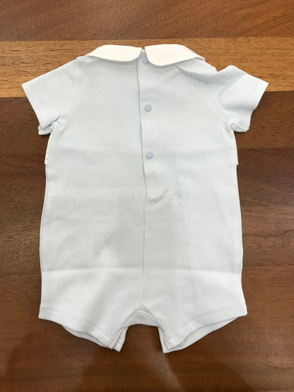 Pagliaccetto Paz Rodriguez in cotone celeste mezza manica collo tondo bianco fascia in vita bianca