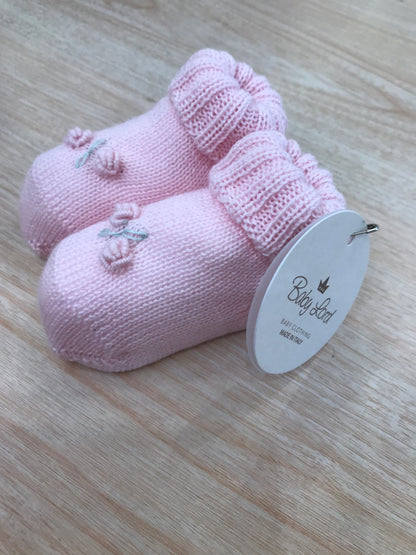 Babbucce Baby Lord in lana rosa con rosa ricamata a mano