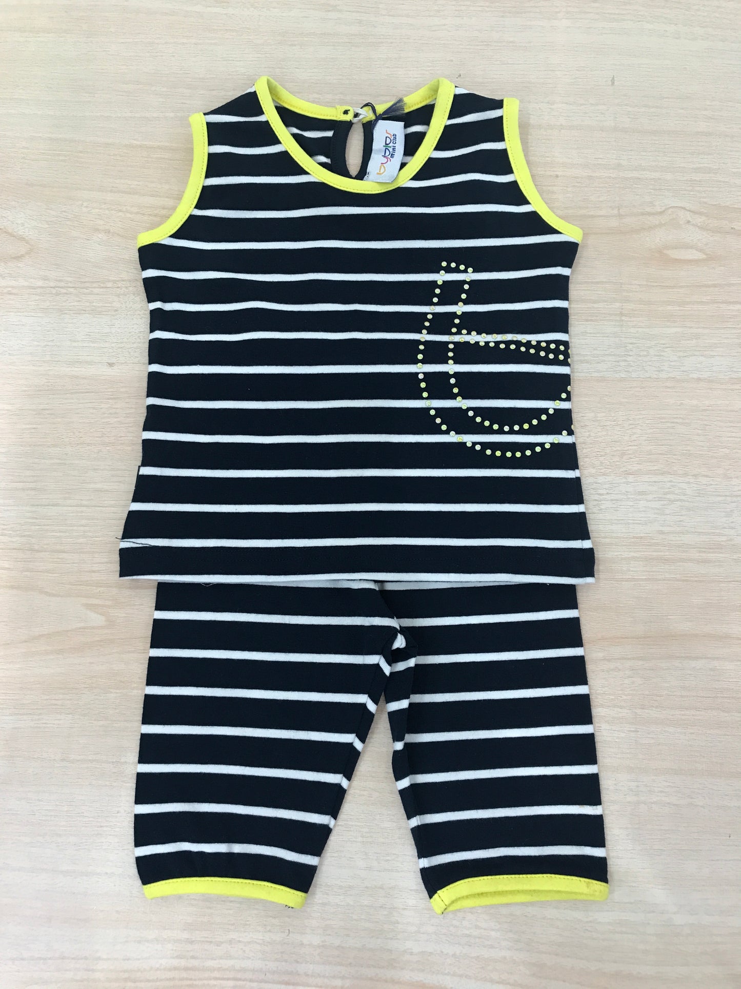 Completo Byblos in cotone a righe con rifiniture in giallo t-shirt con leggins
