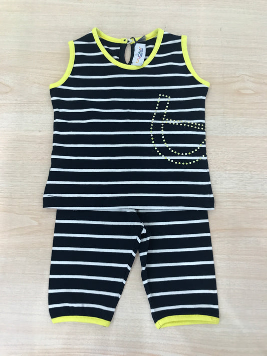 Completo Byblos in cotone a righe con rifiniture in giallo t-shirt con leggins