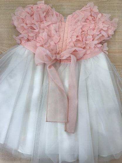 Abito Aletta in tulle corpetto con fiori sul corpetto mezza manica con gonna ampia