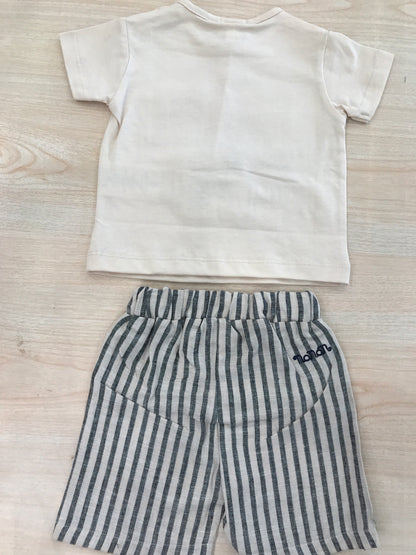 Completo Nanan in cotone t-shirt mezza manica con taschino a righe con pantalone a righe