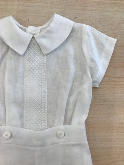 Completo Belan in lino bianco due pezzi camicia mezza manica con bermuda con ricamo sul davanti