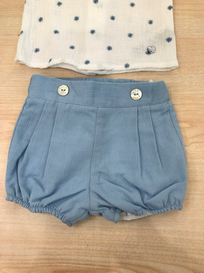 Completo Paz Rodriguez in cotone camicia mezza manica con fiori bianchi con pantalone corto