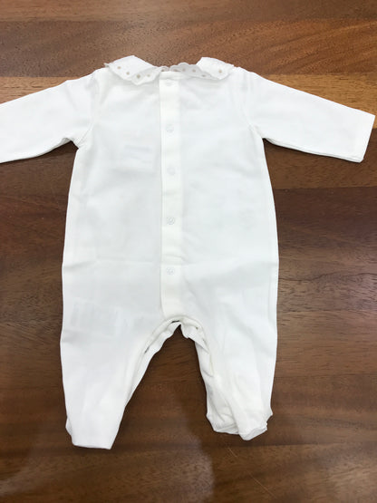 Tutina Le Bebè in cotone manica lunga e gamba lunga con collo tondo con pois beige con fiorellini ricamati sul davanti