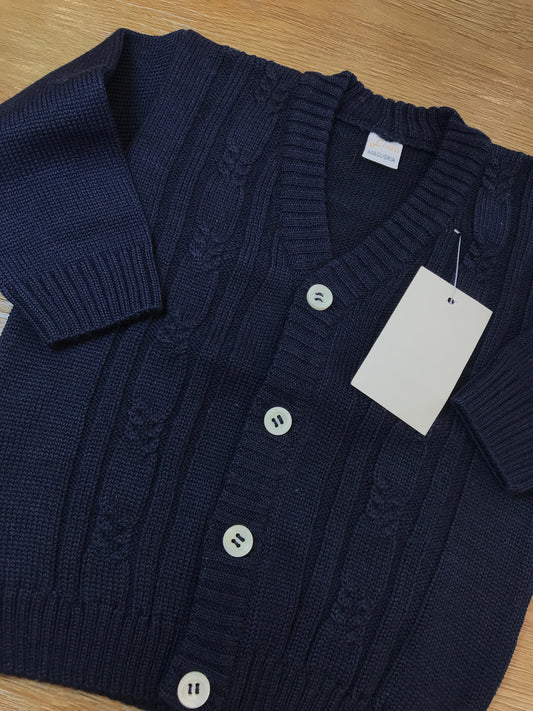 Cardigan Baby Lord in lana blu scuro con piccoli bottoncini sul davanti