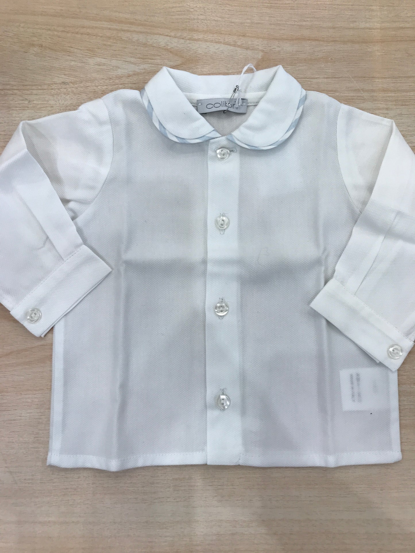 Camicia Colibrì in cotone manica lunga con colletto tondo rifinito celeste