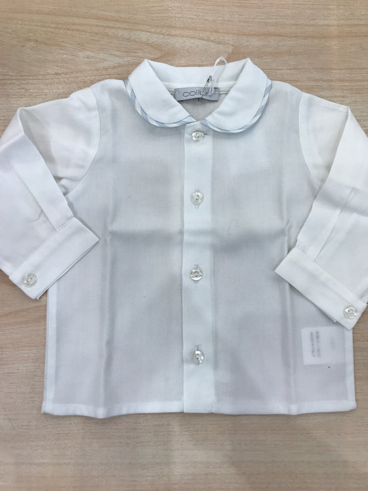 Camicia Colibrì in cotone manica lunga con colletto tondo rifinito celeste