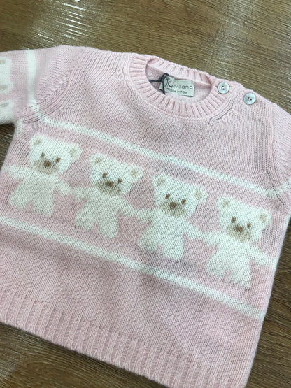 Maglione Jo Milano in lana con piccoli orsetti in panna sul davanti e sulle maniche