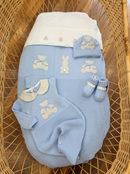 Coordinato nascita Baby Lord con orsetti e conigli a pois