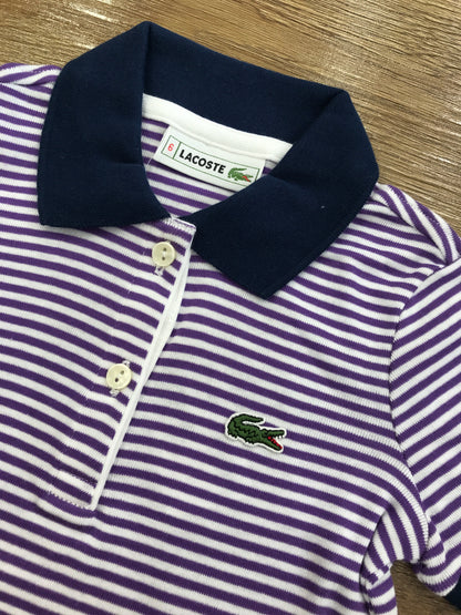 Polo Lacoste mezza manica a righe con polsini e bottoncini