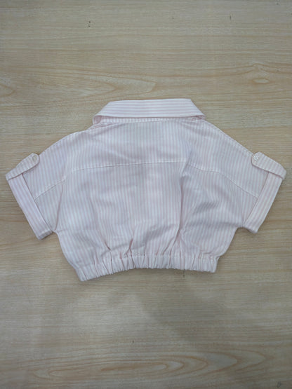 Camicia Baby Gi in cotone mezza manica bianca e rosa a sbuffo