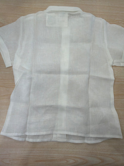 Camicia Colibrì in lino mezza manica con collo a punta e bottoncini sul davanti
