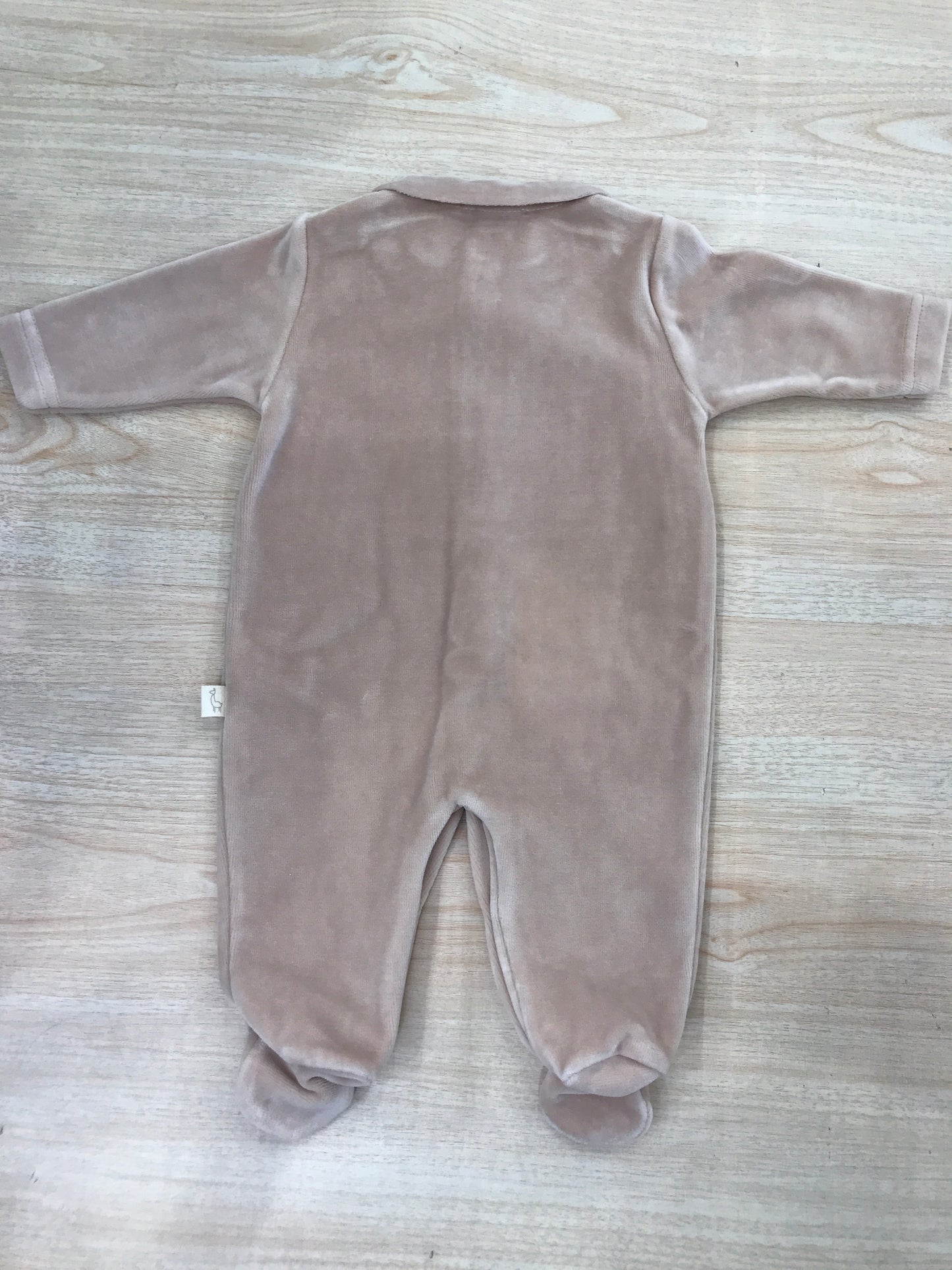 Tutina Baby Gi in ciniglia rosa antico intera con fiori ricamati