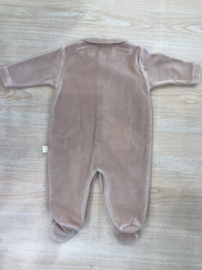 Tutina Baby Gi in ciniglia rosa antico intera con fiori ricamati