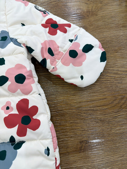 Eskimo Petit Bateau intero impermeabile imbottino con chiusura trasversale con cappuccio e decorato da fiorellini