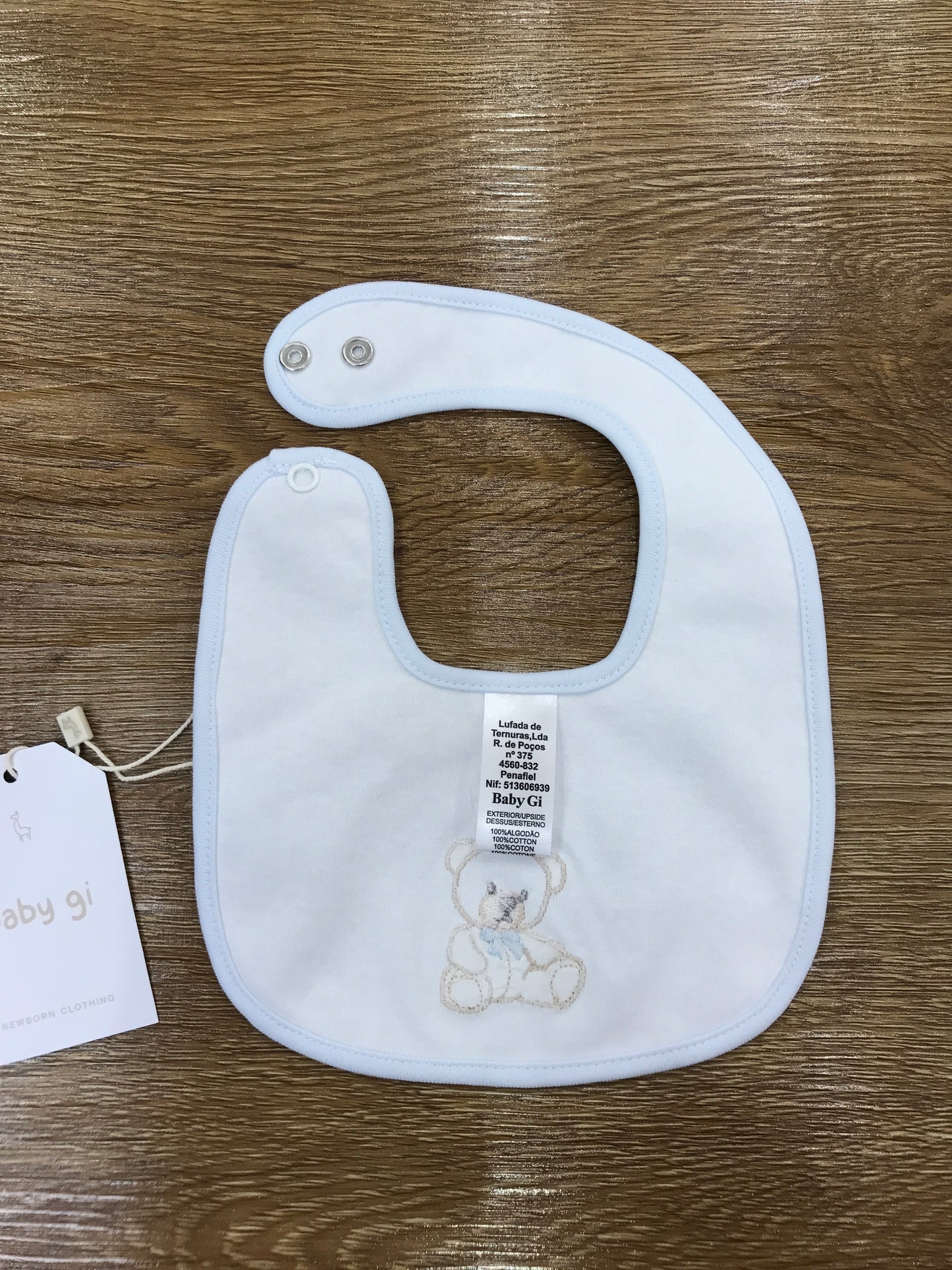 Bavetta Baby Gi in ciniglia celeste con orsetto con fiocchetto celeste