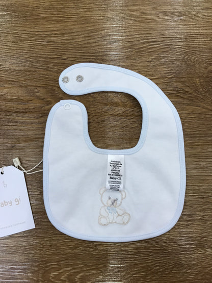 Bavetta Baby Gi in ciniglia celeste con orsetto con fiocchetto celeste
