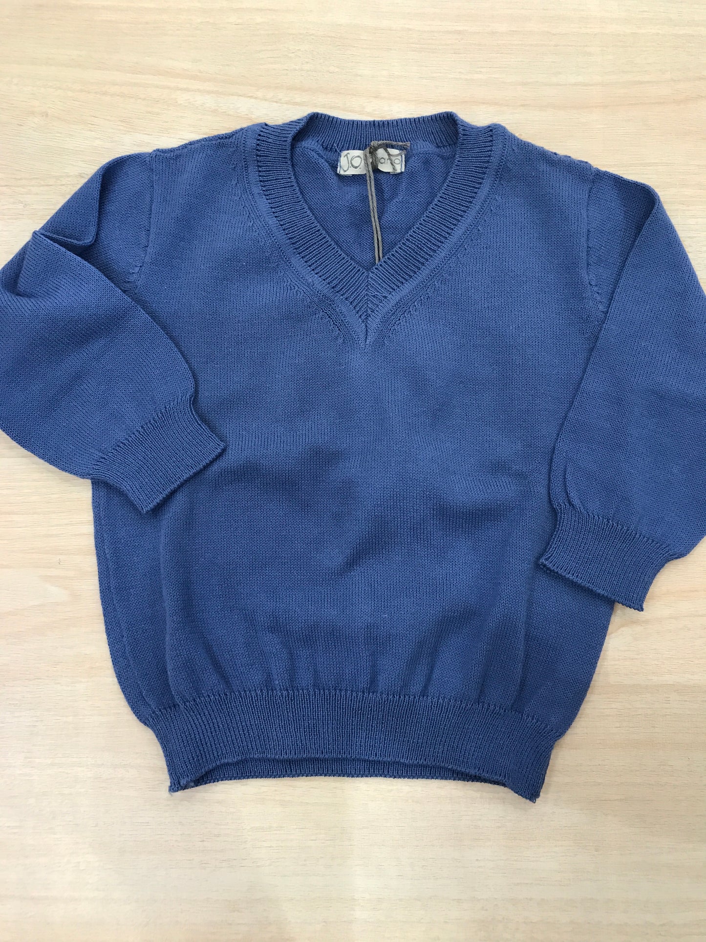 Maglione Jo Milano in filo bluette manica lunga con scollo a punta