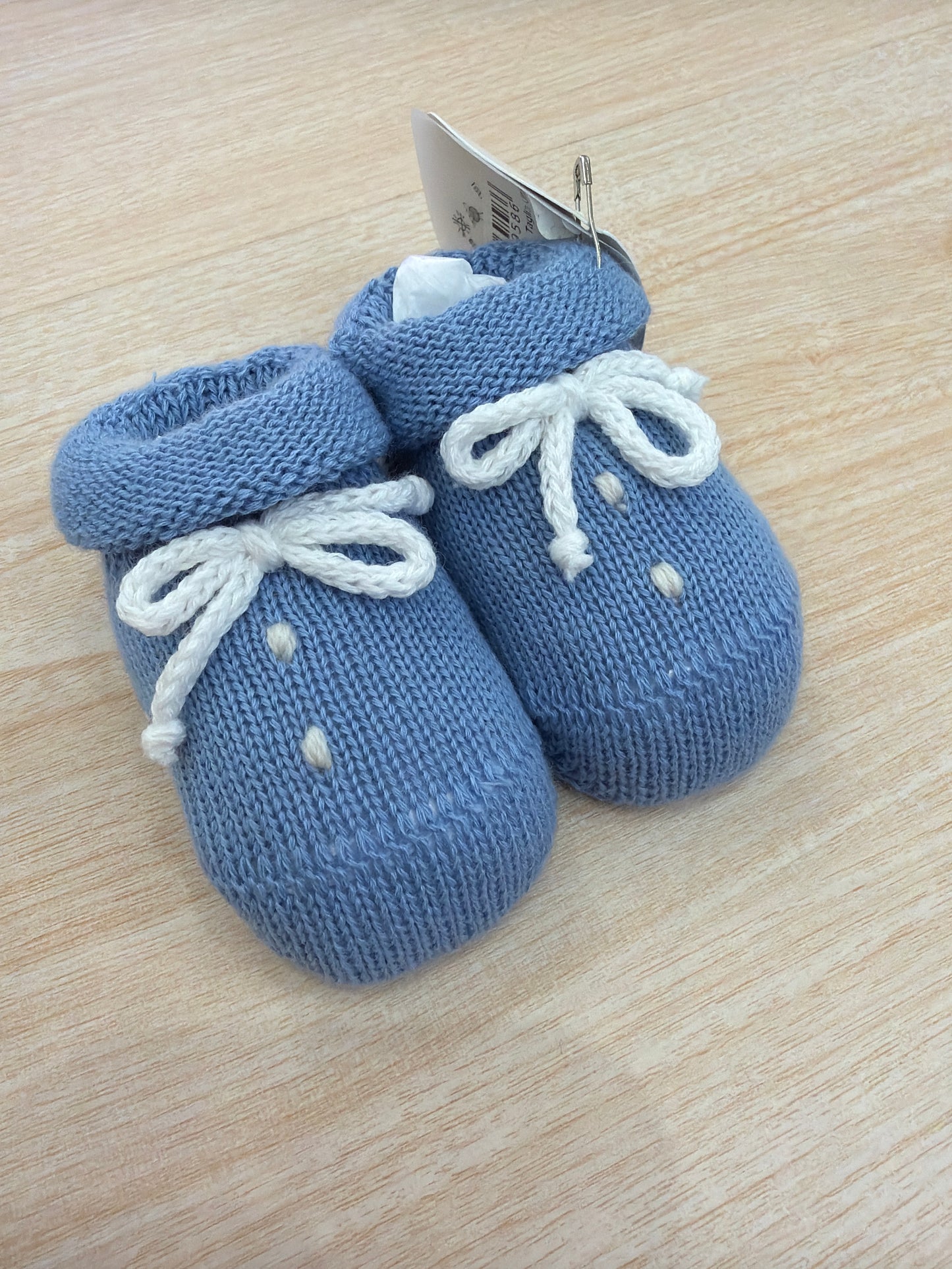 Babbucce Baby Lord in filo avio con pois e fiocchetto bianchi