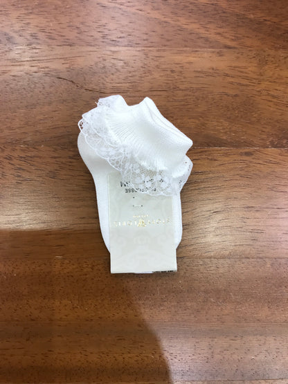 Calzino Story Loris in filo panna con rusche in pizzo applicata al bordo