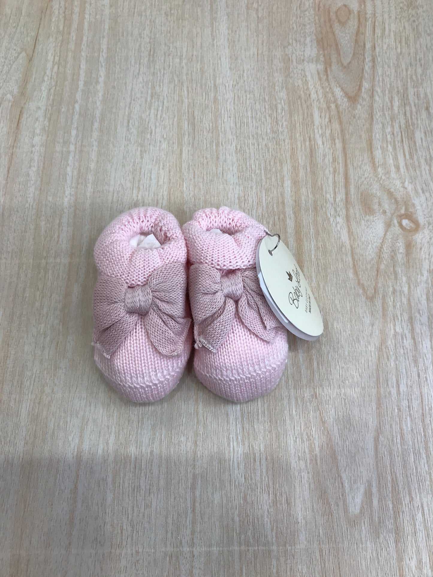 Babbucce Baby Lord in filo rosa con fiocco rosa antico