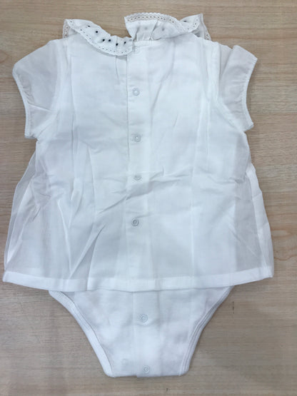 Body Laranjinha in cotone mezza manica effetto camicia con rusche con pois blu scuro