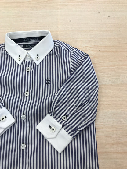 Camicia Les Copains in cotone a righe bianche e blu manica lunga