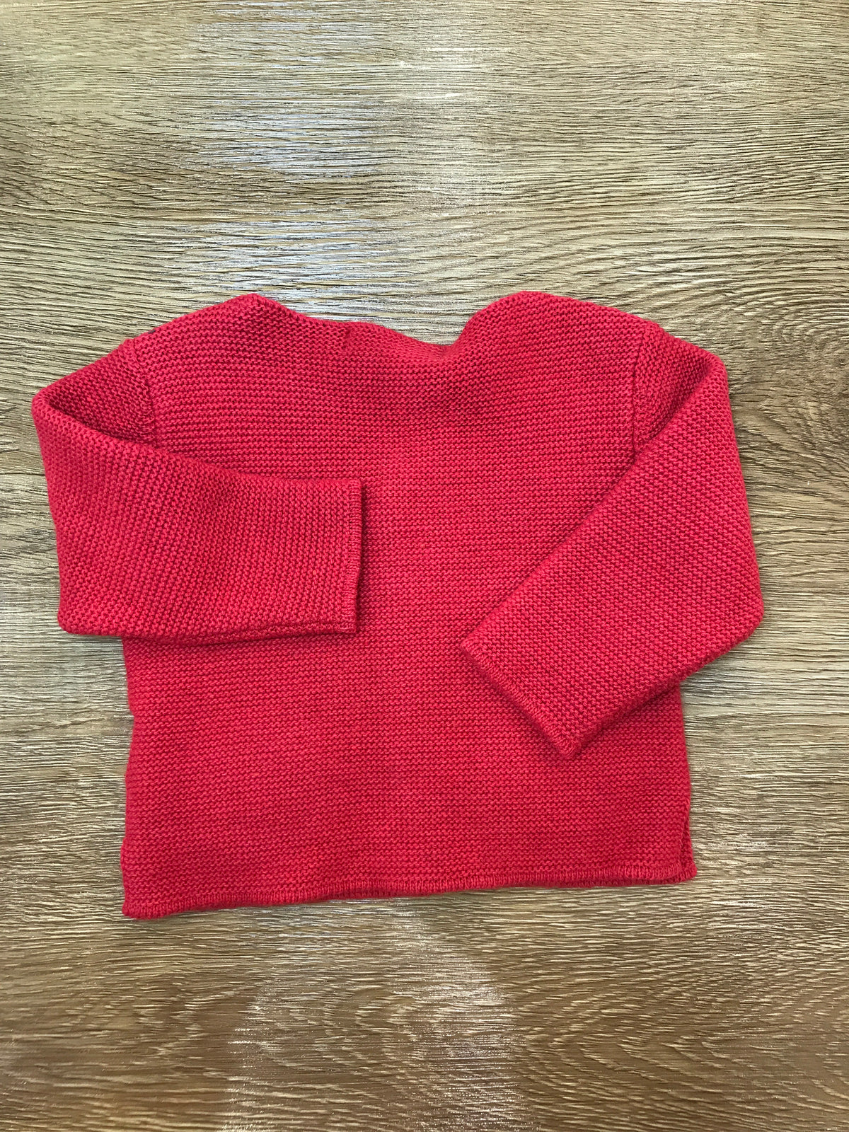 Cardigan Laranjinha in lana rosso con taschine e piccoli bottoncini