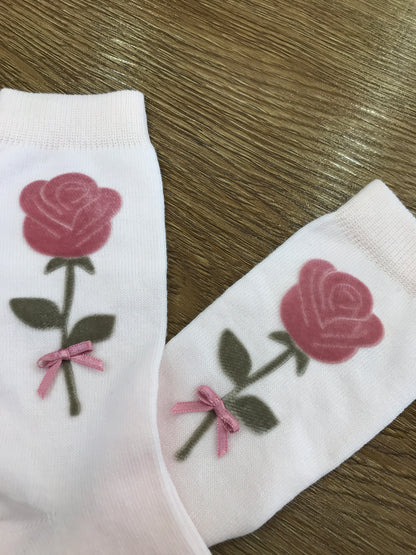 Calzino Story Loris in caldo cotone con rosa in velluto applicata sul davanti