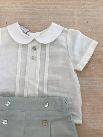 Completo Paz Rodriguez in cotone camicia mezza manica con pieghe sul davanti con pantalone corto con bottoncini
