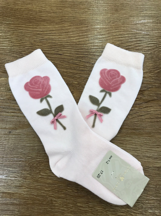 Calzino Story Loris in caldo cotone con rosa in velluto applicata sul davanti