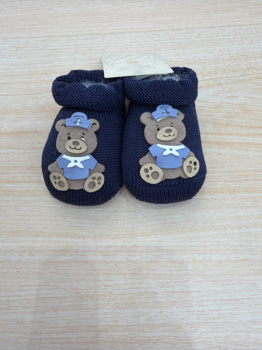 Babbucce Story Loris in filo blu scuro con orsetto marinaretto sul davanti
