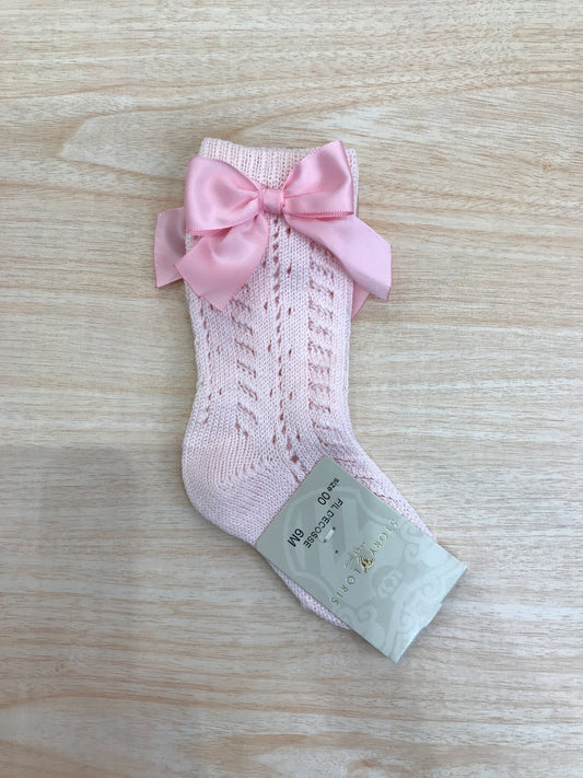 Calzino Story Loris in filo alto traforato rosa con fiocco