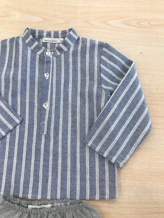 Completo Paloma De La O camicia manica lunga a righe con culotte grigia