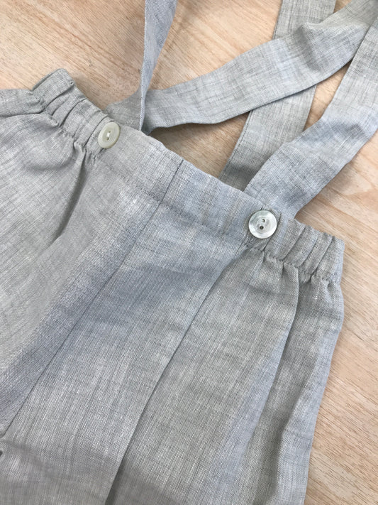 Pantalone Colibrì in lino grigio a sbuffo con bretelle ad incrocio
