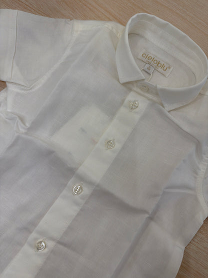 Camicia Cielo Blu panna mezza manica con bottoncini e colletto a punta