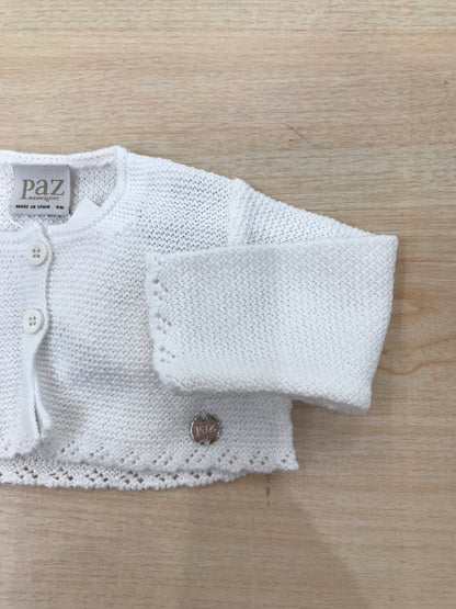 Cardigan Paz Rodriguez bianco in filo smerlato con due bottoncini