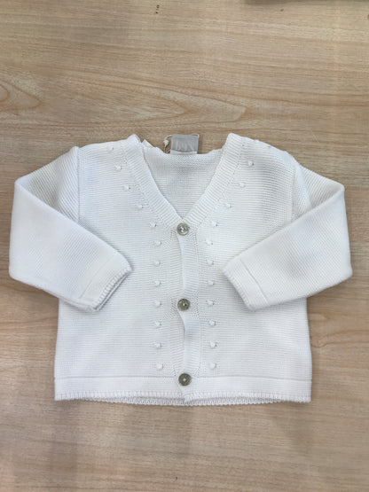 Cardigan Paz Rodriguez in filo bianco con pois in rilievo e piccoli bottoncini