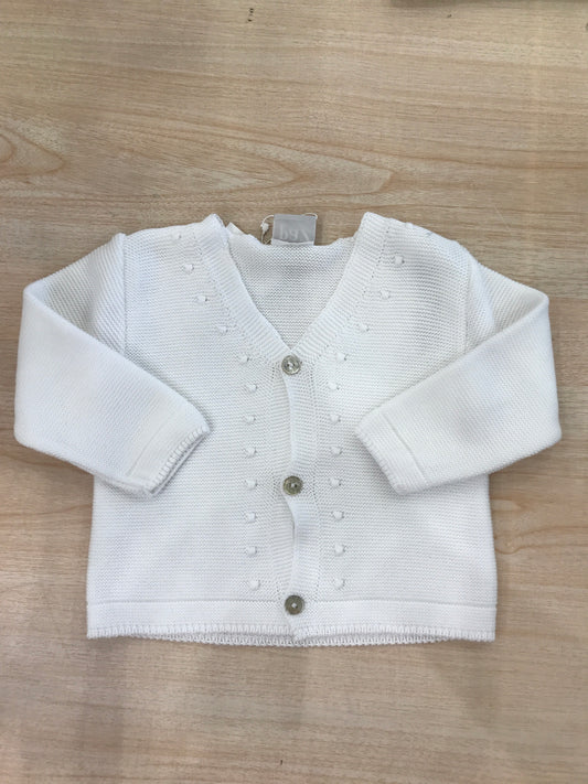 Cardigan Paz Rodriguez in filo bianco con pois in rilievo e piccoli bottoncini